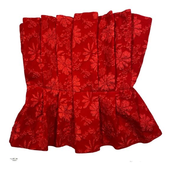 Entro Red Floral Jacquard Strapless Peplum Size Medium Top - Picture 2 of 10